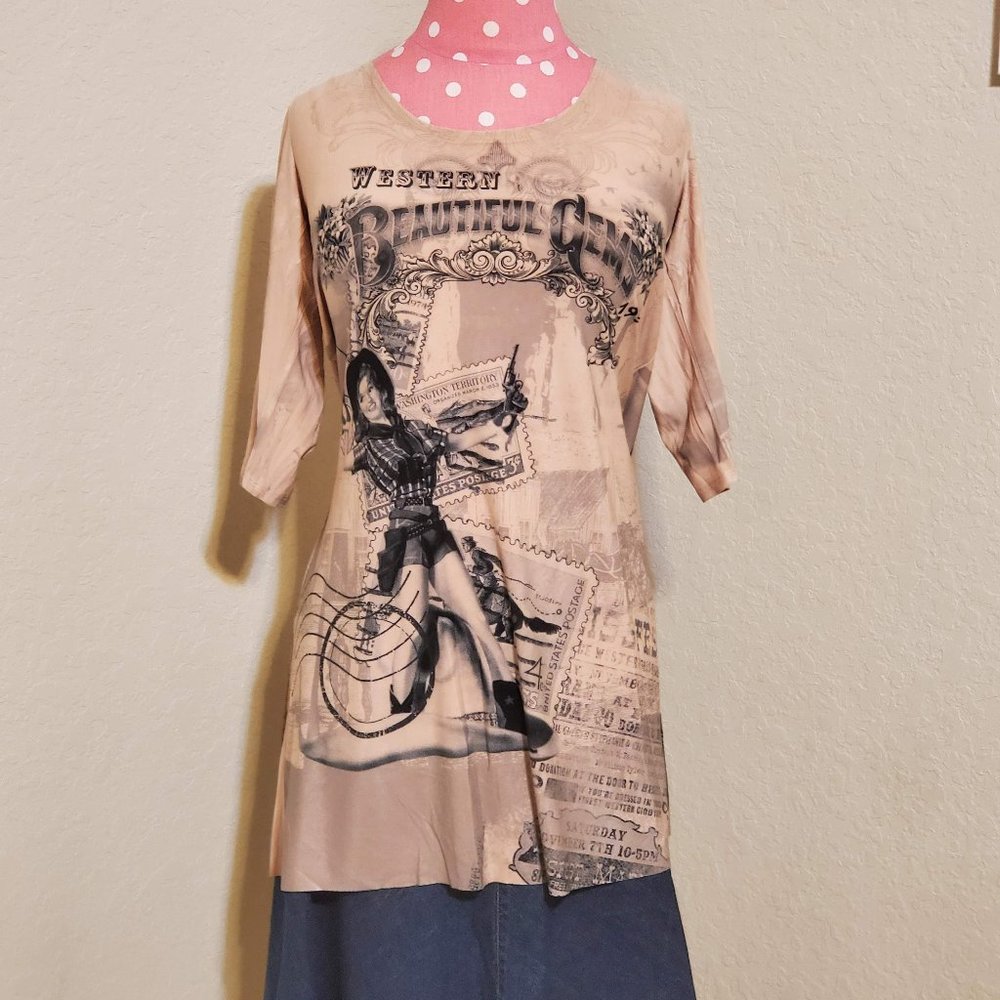 5/$25 closet closing sale Gun Slinging Cowgirl Tunic MADE IN USA